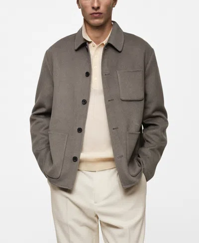 Mango Men's Wool-blend Overshirt In Medium Brown