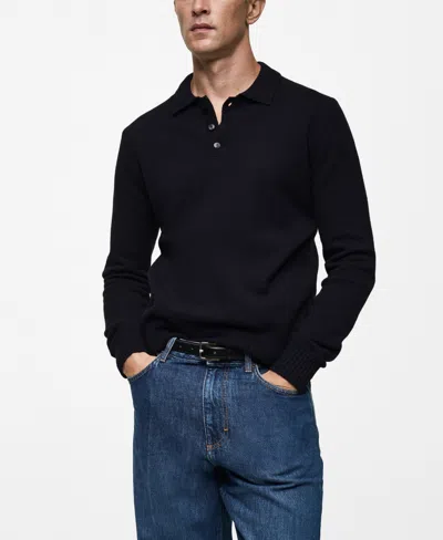 Mango Men's Wool-blend Polo-collar Sweater In Dark Navy