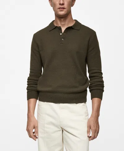 Mango Men's Wool-blend Polo-collar Sweater In Khaki
