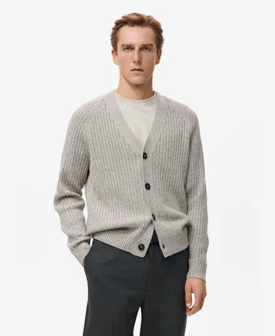 Mango Men's Wool-blend Ribbed Cardigan In Gray