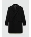 Mango Double Breasted Wool Blend Coat In Black
