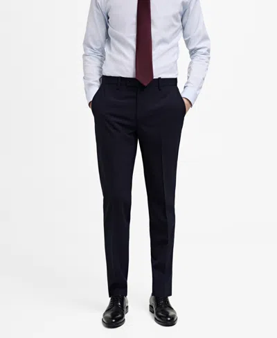 Mango Slim Fit Pleated Pinstripe Suit Pants In Dark Navy