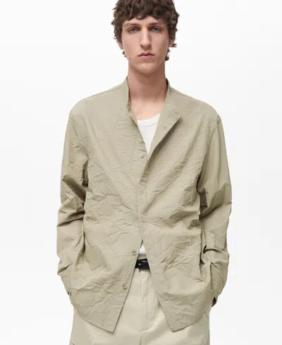 Mango Men's Wrinkled-effect Crew Neck Shirt In Pastel Green