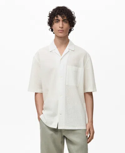 Mango Stripe Relaxed Fit Stretch Cotton Camp Shirt In White