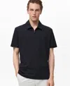 Mango Zip Cotton Blend Polo In Black