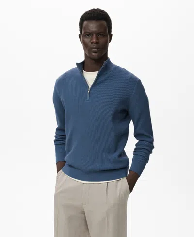 Mango Rib Quarter Zip Sweater In Blue