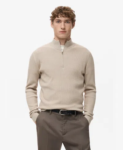 Mango Men's Zip Neck Ribbed Sweater In Brown