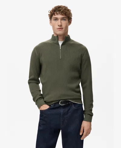 Mango Men's Zip Neck Ribbed Sweater In Green