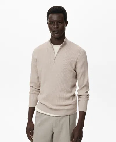 Mango Men's Zip Neck Ribbed Sweater In Neutral