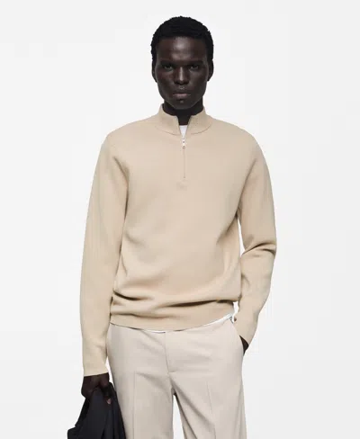 MANGO MEN'S ZIPPED HIGH COLLAR SWEATER
