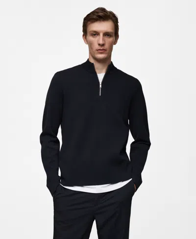 Mango Men's Slim-fit Merino Wool Quarter-zip Sweater In Dark Navy