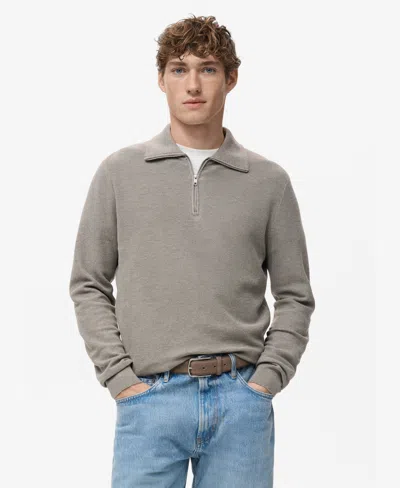 Mango Men's Zipper Collar Microstructure Sweater In Gray