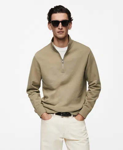 Mango Men's Zipper Cotton Sweater In Sand