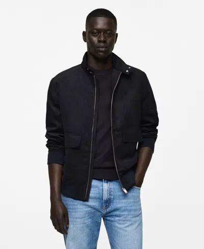 Mango Men's Zipper Detail Suede-effect Jacket In Night Blue