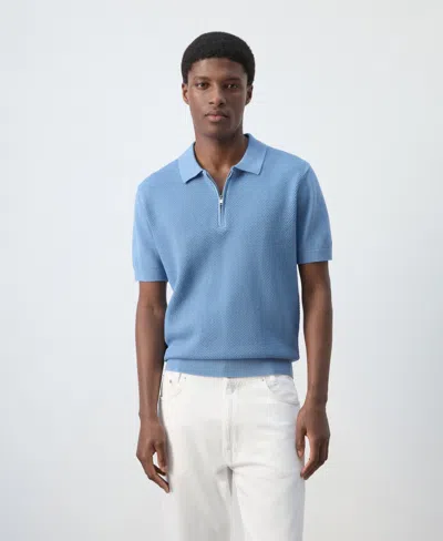 Mango Men's Zipper Knitted Polo Shirt In Blue