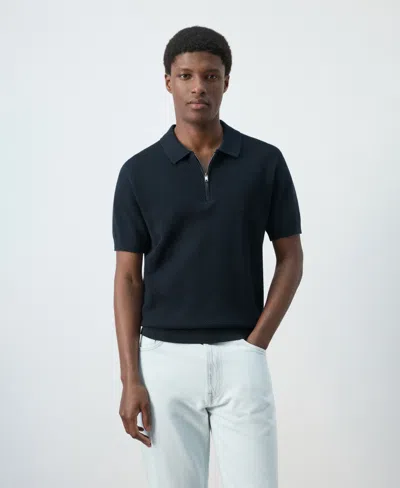 Mango Men's Zipper Knitted Polo Shirt In Blue