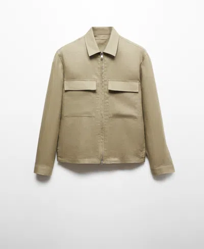 Mango Men's Zipper Linen Jacket In Khaki