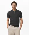 Mango Men's Zipper Openwork Knitted Polo Shirt In Black