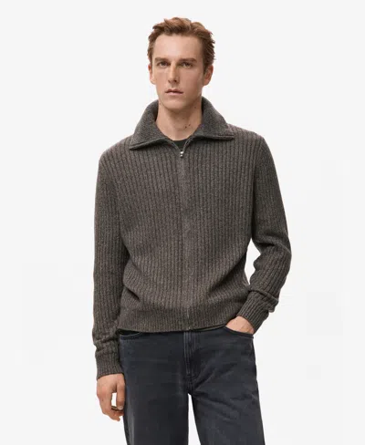 Mango Men's Zipper Ribbed-knit Cardigan In Brown