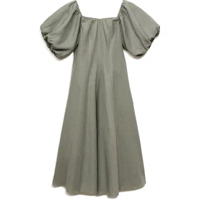 Mango Menorca Off The Shoulder Linen Dress In Green
