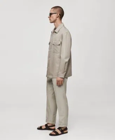 Mango Linen Overshirt With Pockets Medium Brown In Light,pastel Grey