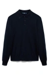 Mango Merino Wool Polo Sweater In Dark Navy