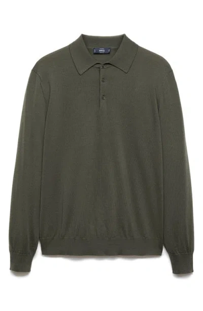 Mango Merino Wool Polo Sweater In Green