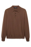 Mango Merino Wool Polo Sweater In Medium Brown