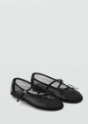 Mango Mesh Ballet Flats With Strap And Buckle Black