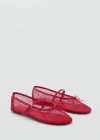Mango Mesh Ballet Flats With Strap And Buckle Red In Red
