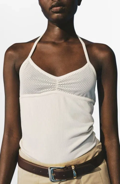 Mango Women's Perforated Neckline Top In White