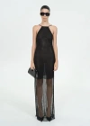 Mango Mesh Dress With Rhinestone Detail Black In Black