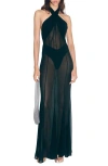 Mango Mesh Halter Dress In Green