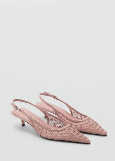 Mango Mesh Heel Shoe With Decorative Balls Nude