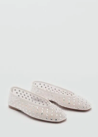 Mango Mesh Shoe With Rhinestone Detail White