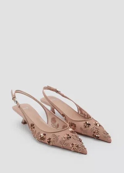Mango Mesh Stiletto Shoes With Beads In Pink