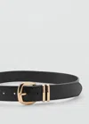 Mango Ceinture Boucle Métallique Noir - Femme - L -