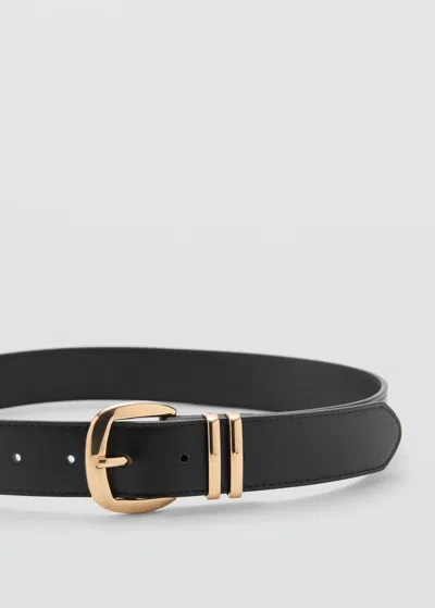 Mango Ceinture Boucle Métallique Noir - Femme - L -