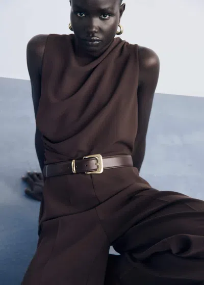 Mango Ceinture Boucle Métallique Chocolat - Femme - L -  In Brown