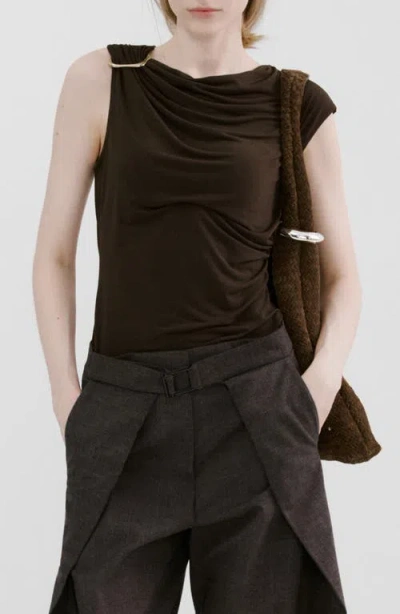 Mango Metal Detail Asymmetric Top In Brown