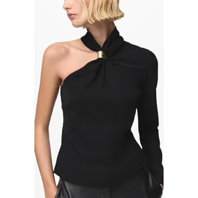 Mango Metal Detail One-shoulder Top In Black