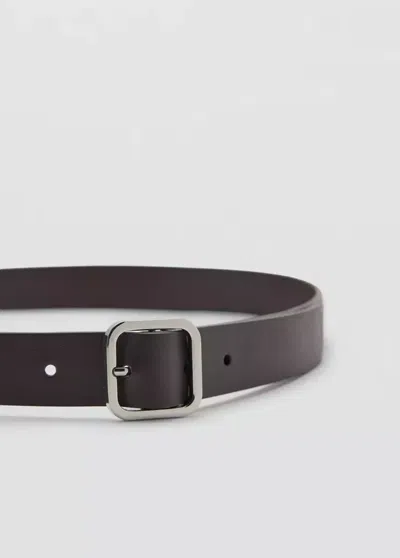 Mango Metal Fastening Leather Belt In Chocolate
