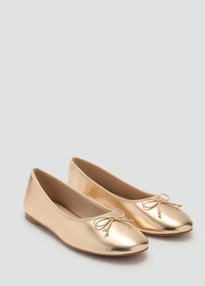 Mango Kids' Metallic Ballet Flats With Bow Gold