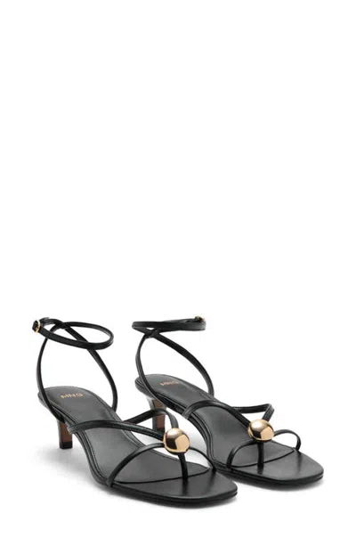Mango Metallic Bead Strappy Sandal In Black