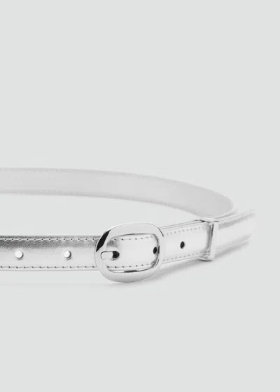 Mango Ceinture Métallisée Boucle Ovale Argent - Femme - L -