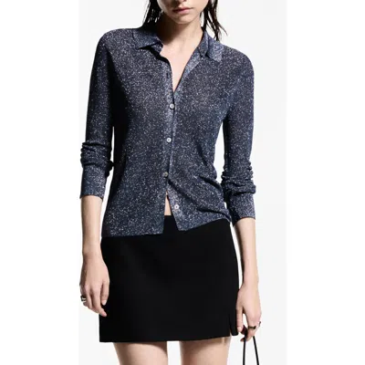 Mango Metallic Button-up Shirt In Night Blue