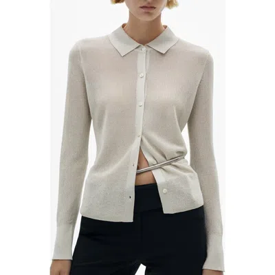 Mango Metallic Button-up Shirt In Silver
