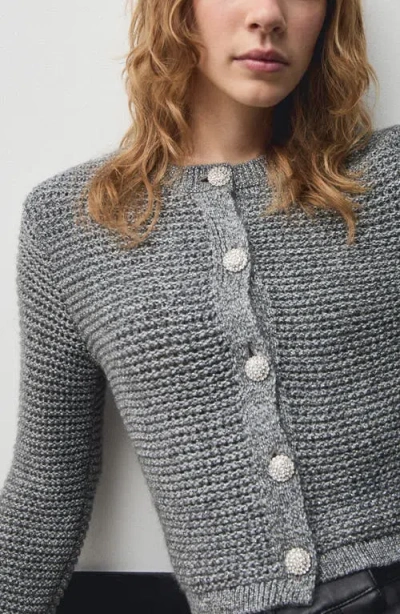 Mango Metallic Cotton Blend Cardigan In Dark Grey/silver