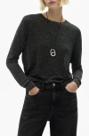 Mango Metallic Crewneck Sweater In Black