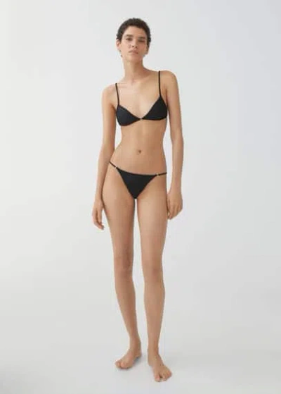 Mango Metallic-detail Bikini Briefs Black In Noir